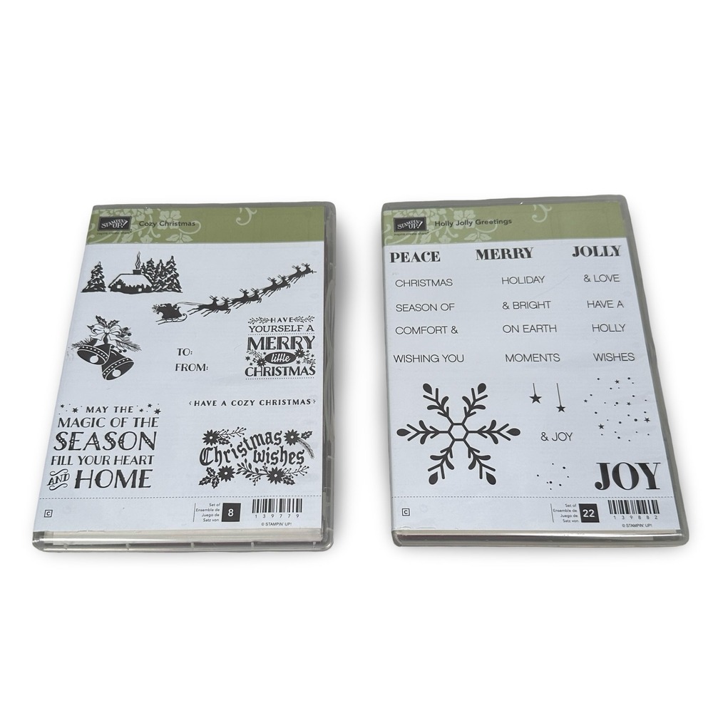 Stampin Up Cozy Christmas Holly Jolly Greetings Rubber Stamp Sets 139779 139882
